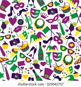 Bright vector carnival icons. Seamless pattern. 