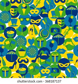 Bright vector carnival icons. Seamless pattern.