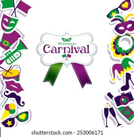 Bright vector carnival icons and sign Welcome to Carnival.