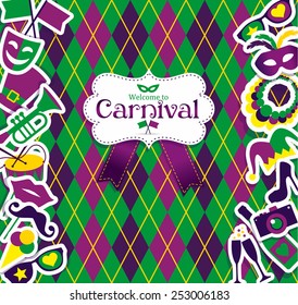Bright vector carnival icons and sign Welcome to Carnival.