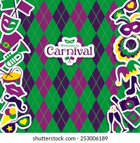 Bright vector carnival icons and sign Welcome to Carnival.
