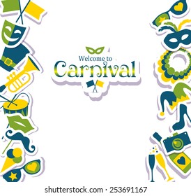 Bright vector carnival icons and sign Welcome to Carnival.