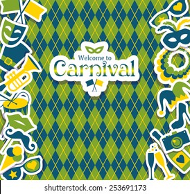 Bright vector carnival icons and sign Welcome to Carnival.