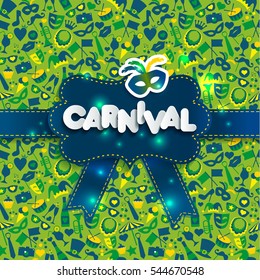 Bright vector carnival and sign Carnival illustration on multicolors icons. Carnival, spring, text of paper style.