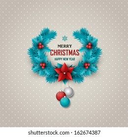 Bright vector christmas background with wreath