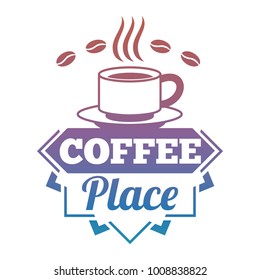 Bright vector coffee shop, cafe, market label isolated on white background. Vector illustration
