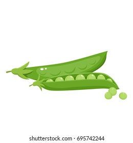 Bright vector collection of colorful peas. Fresh cartoon organic vegetable isolated on white background used for magazine, book, poster, card, menu cover, web pages.