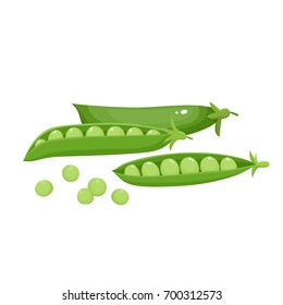 Bright vector collection of colorful peas. Fresh cartoon organic vegetable isolated on white background used for magazine, book, poster, card, menu cover, web pages.