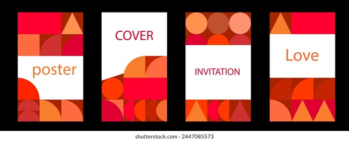 Bright vector color geometric minimalistic postcard in Bauhaus style. Set of modern posters with different shapes for printing banners, flyers, cards. Retro style.