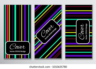 Bright vector cover band design. Colorful strip on black background layout for corporate purpose. Contrast cover for header page of ad.