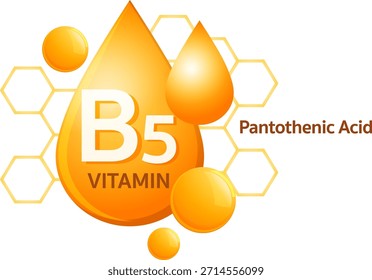 Diseño brillante del Vector de la gota de la vitamina B5, fondo hexagonal, Gradientes anaranjados brillantes, estilo moderno