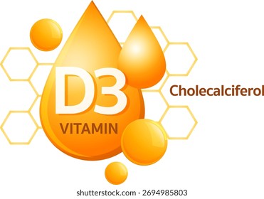 Helles Vektordesign von Vitamin D3 Cholecalciferol mit geometrischen Formen und orangen Gradienten