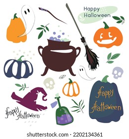 Bright vector drawing set of Halloween things