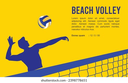 Bright vector editable beach volleyball player in action for any graphic background