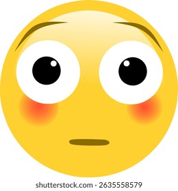 Emoticon de vetor brilhante com face amarela mostrando uma expressão tímida