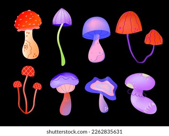 Bright vector fantastic mushrooms isolated on background.