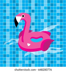 bright vector flamingo float in the pool