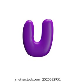 A bright vector flat 3d letter U made of purple plasticine. Cheerful element of the English alphabet for birthday decorations and education-related projects.