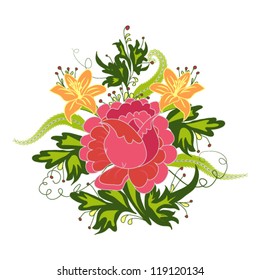 Bright vector floral arrangement isolated on white background