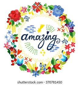Bright vector floral wreath. Great template for your design.