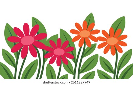 Bright Vector Flower Garden – Colourful Floral Illustration with Leaves and Petals