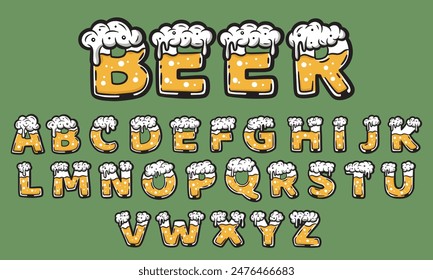 Bright vector graffiti alphabet in beer style