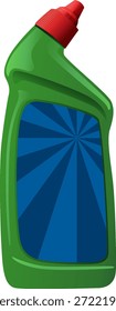 Vector brillante de la botella verde de la limpieza, casquillo rojo, etiqueta azul, aislado en el fondo blanco