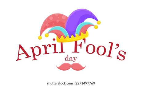 bright vector greeting card for April fools day, buffoons hat, clown hat 