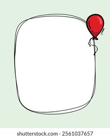 Bright vector greeting card template with balloon. Frame for photo, text. Design of notepad page layout, price tag. Editable background