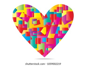 bright vector heart symbol of rainbow squares isolated on white background