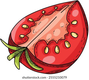 A bright vector icon for decoration. Juicy red tomatoes are good nutrition and healthy food. Vivid illustrations for the kitchen