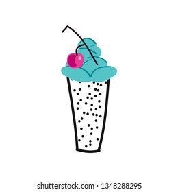 Bright vector icon glass of drink on white background. Milk Shake Logo Design. Doodle style