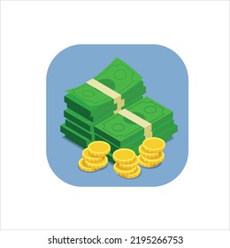 bright vector icon with stacks of paper money 