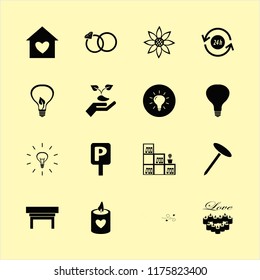 bright vector icons set. with bulb leaf, candle heart, recycle hours and candles heart in set