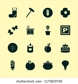 bright vector icons set. with nail, cake, fluorescent bulb and sock in set