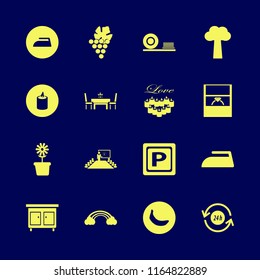 bright vector icons set. with nightstand, recycle hours, iron and wedding ring in set