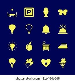 bright vector icons set. with parking sign, egg cup, dining room and iron in set