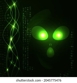 bright vector illustration, aliens, neon, ufo