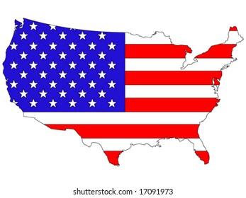 bright vector illustration of American flag on country map