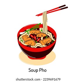 bright vector illustration of Asian food. Vietnamese menu, Asian dishes for menus and restaurants.