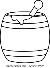 bright vector illustration of a barrel with honey, a wooden barrel, doodle and sketch 