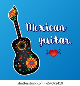 Bright vector illustration. Beautiful Mexican guitar.