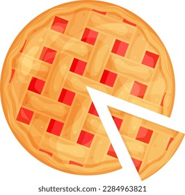 bright vector illustration of berry pie and a piece of pie, homemade cakes, sweet cake with jam 