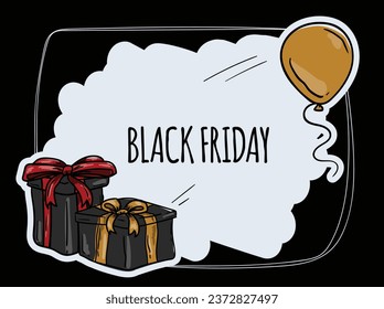 
Ilustración vectorial brillante para el Viernes Negro. Postal, carteles dibujados en un fondo negro.