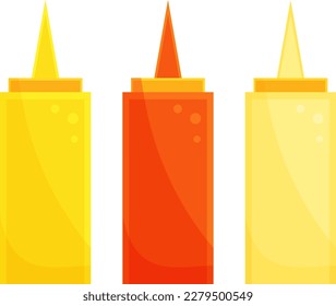 bright vector illustration of bottles with sauces, fast food, street food 