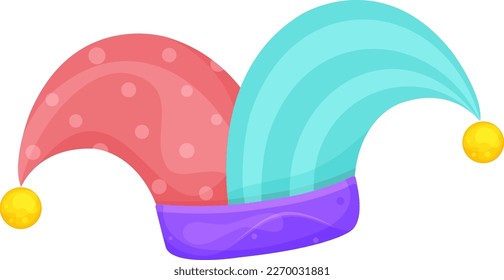 bright vector illustration of a buffoons hat, fools day, clown hat, circus costume 