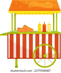 bright vector illustration of a cart with hot dogs, fast food, street food 