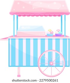 bright vector illustration of a cart with ice cream, sweet snacks, street food, sweets for children 