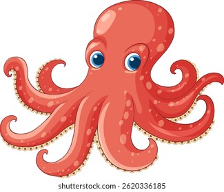 Bright vector illustration of a cheerful octopus with expressive eyes and vibrant colors, showcasing a whimsical and friendly style
