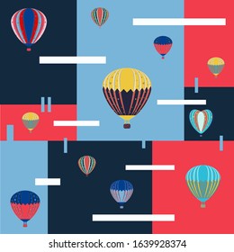 Bright vector illustration with colorful background and air balloons. Aerostat festival poster. Postcard for couples,friends, family